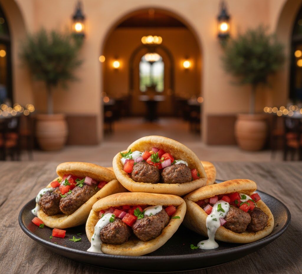 Mini lamb kafta pockets served warm in pita at Mezzaluna Jamaica