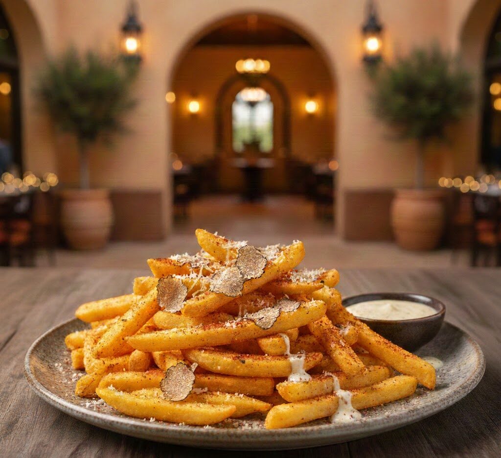 Rosemary zaatar fries served crispy with herbs at Mezzaluna Jamaica
