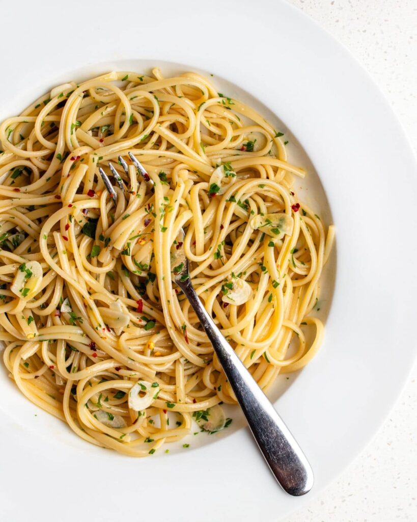 Aglio e Olio olive oil garlic chili pasta Mezzaluna Jamaica